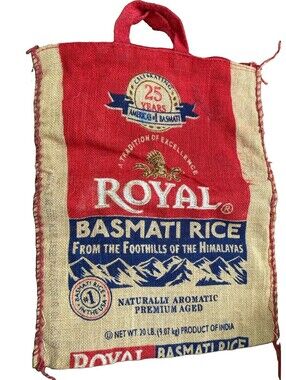 Royal Basmati Empty Rice Bag Burlap Sack Craft Carrying Tote Bag Zipper Handles